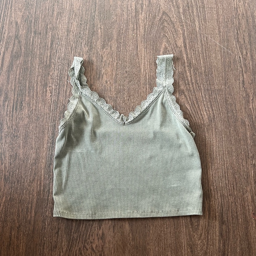 American Eagle Outfitters Gray Ribbed Lace Tank